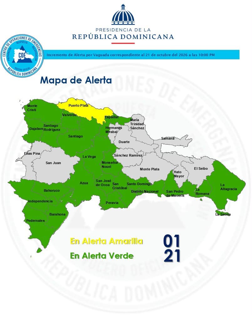 Puerto Plata en alerta amarilla